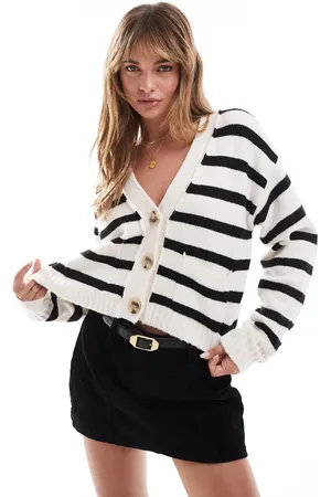 Miss Selfridge Seam detail boxy cardigan in mono stripe