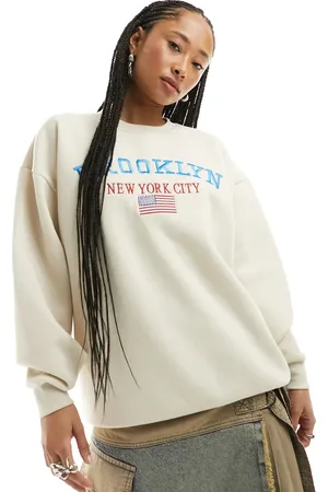 Daisy Street Relaxed fleece sweatshirt with Brooklyn embroidery