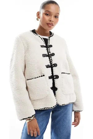 Object Teddy fleece contrast trim jacket in cream