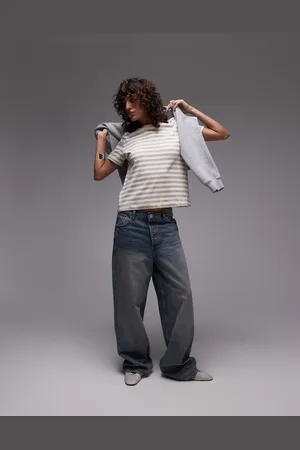 MANGO Striped t-shirt in beige and white