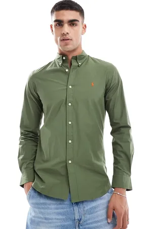 Ralph Lauren Icon logo slim fit poplin shirt in olive