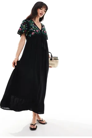 Y.A.S Embroidered v neck maxi dress in