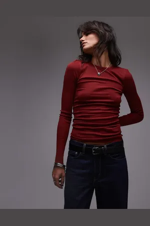 ARKET Merino wool knitted rib long sleeve top with scoop neck in