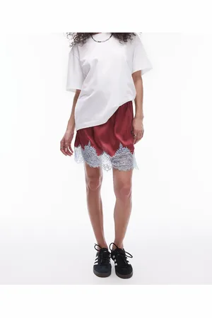 Topshop Satin lace petticoat mini skirt in with pale blue lace