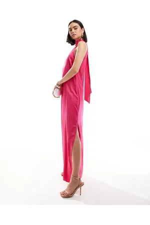 VILA Halterneck maxi dress with tie neck in bright
