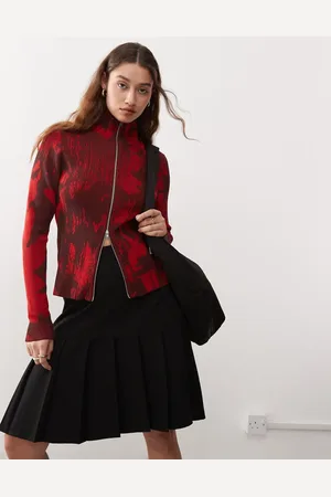 Weekday Sylvie high neck zip cardigan with jacquard pattern in