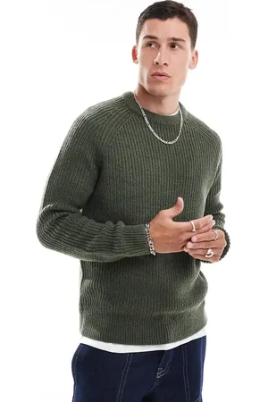 New Look Fisherman crew neck jumper in dark khaki