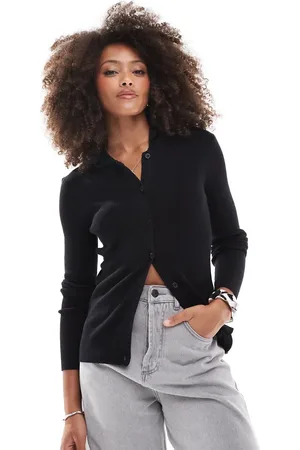 Miss Selfridge Rib knit fitted cardigan in black