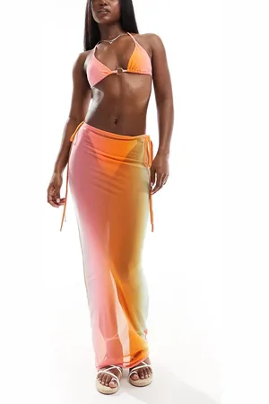 Simmi London Simmi mesh column beach skirt co-ord in pink and orange ombre