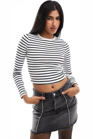 Pull&Bear Long sleeved t-shirt in & white stripe