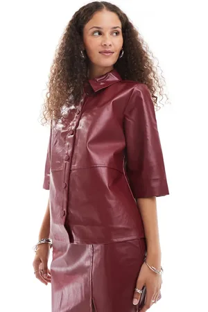 Something New Corpcore leather look oversized shirt co-ord in fired brick