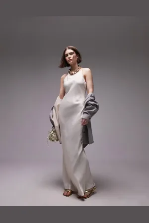 Topshop Premium high neck maxi dress with side splits in cream
