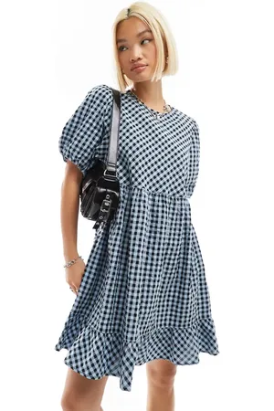 Monki Short sleeve smock mini dress in check