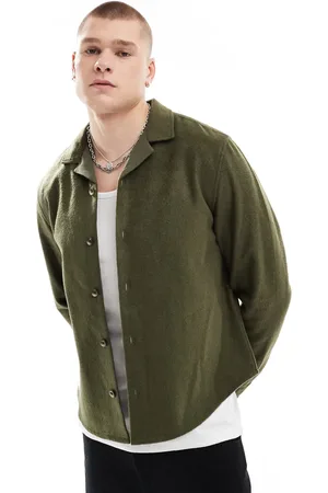 ASOS Boxy overshirt with revere collar in brushed texture with badge detail