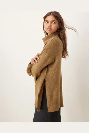 VILA Roll neck oversized jumper with turn up cuff in melange