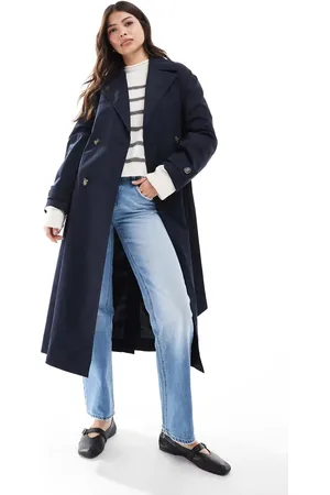 MANGO Longline core trench coat in navy