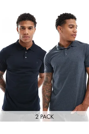 French Connection French Connection 2 pack short sleeve polo in navy and melange
