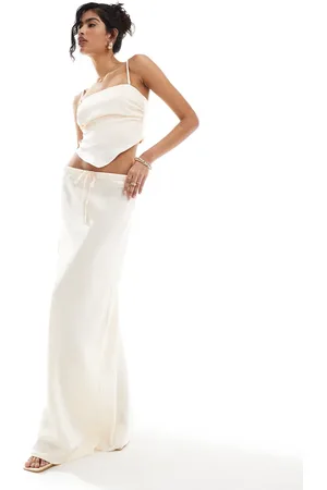Style Cheat Satin maxi skirt with tie waist in cream co-ord