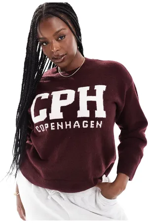 New Look New Look Curve copenhagen slogan jumper in burgandy