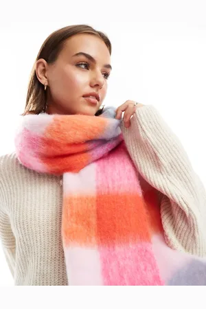 Pieces® Super soft tassel scarf in multicoloured happy check