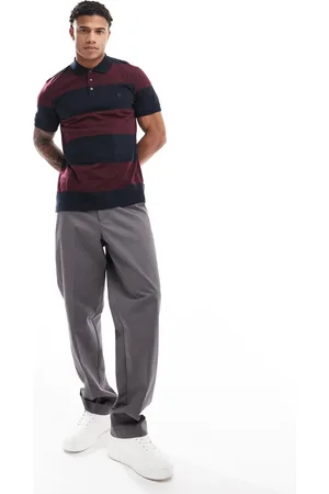 French Connection French Connection striped polo shirt in navy and burgundy