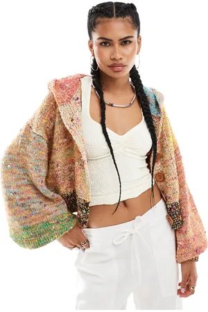 Free People Oversized hooded cardigan in rainbow