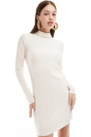 VERO MODA High neck plisse mini dress in ecru