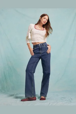 Miss Selfridge Heart pocket straight leg jean in indigo wash