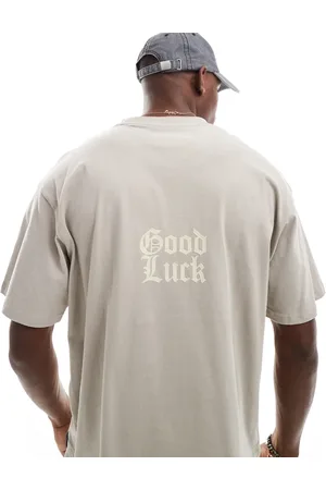Pull&Bear Good luck back printed t-shirt in washed beige