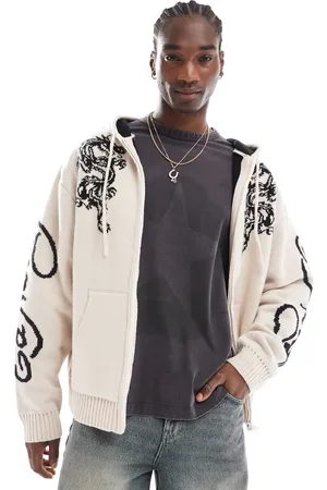ED HARDY Acid wash applique graphic knitted hoodie