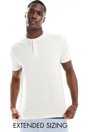 ASOS Linen look henley t-shirt in ecru