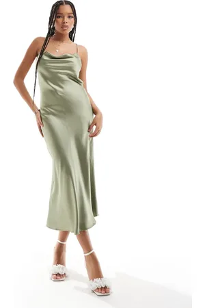 Object Cowl neck midi slip dress in khaki