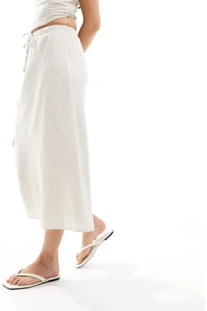In The Style Linen look drawstring midaxi skirt in stone