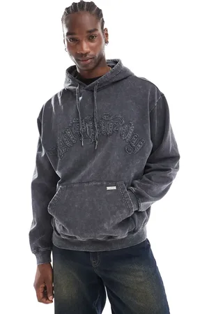 ED HARDY Acid wash relaxed hoodie with applique in