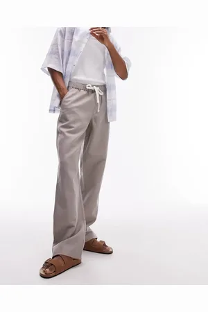 Topman Straight linen blend trousers in stone