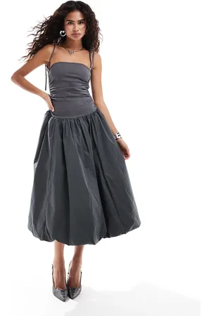 Amy Lynn Alexa shoulder tie midi dress in charcoal