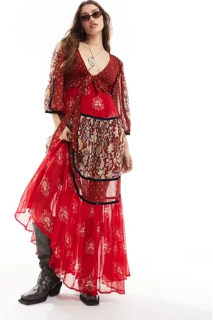 Free People Print insert boho maxi dress in