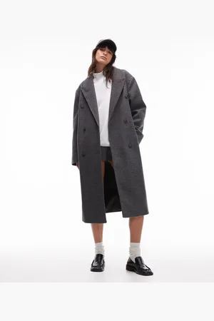 Topshop Double breasted coat in charcoal