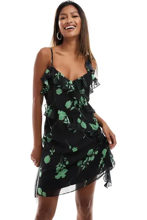 French Connection Mini dress with frill detail in black floral print