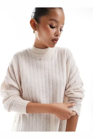 SELECTED Femme crew neck merino wool blend jumper in texture cream