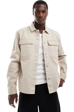 River Island Herringbone over shirt in stone