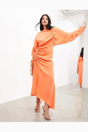 ASOS Long sleeve ruched maxi dress in orange