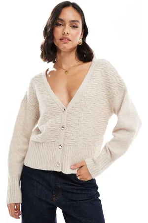 Morgan Knitted button through balloon sleeve cardigan in beige