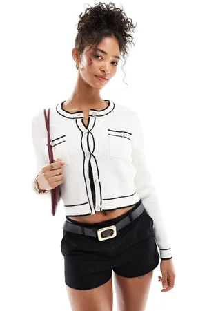 Morgan Button through cardigan with contrast trim in cream