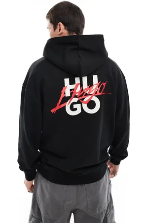 HUGO BOSS Dlogolong pullover hoodie in with chest and back logo print