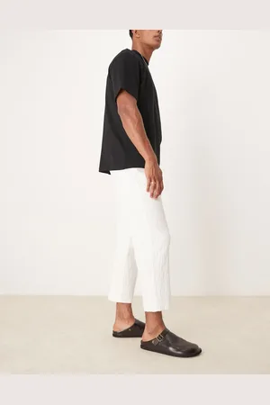 ASOS Smart straight cropped trousers in white crinkled velvet