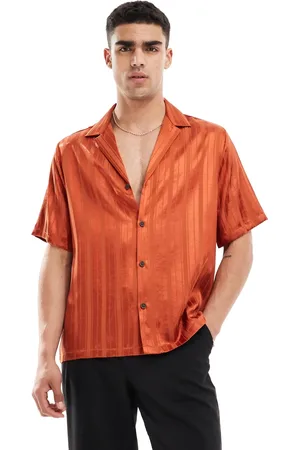 ASOS Short sleeve relaxed shirt in orange jacquard