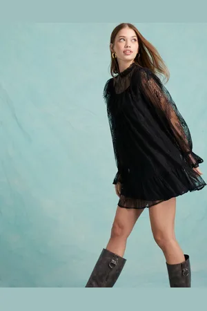 Miss Selfridge Lace frill smock dress in