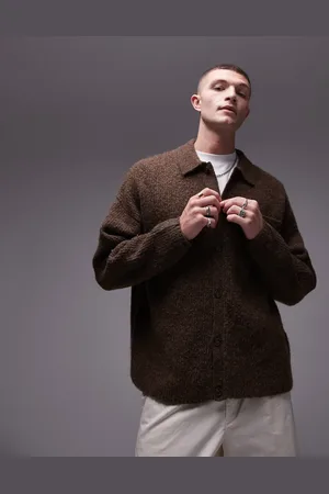 Topman Relaxed fit brushed collared cardigan in marl