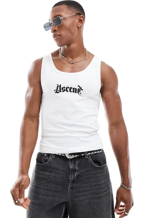 ASOS Muscle fit vest in with text chest print